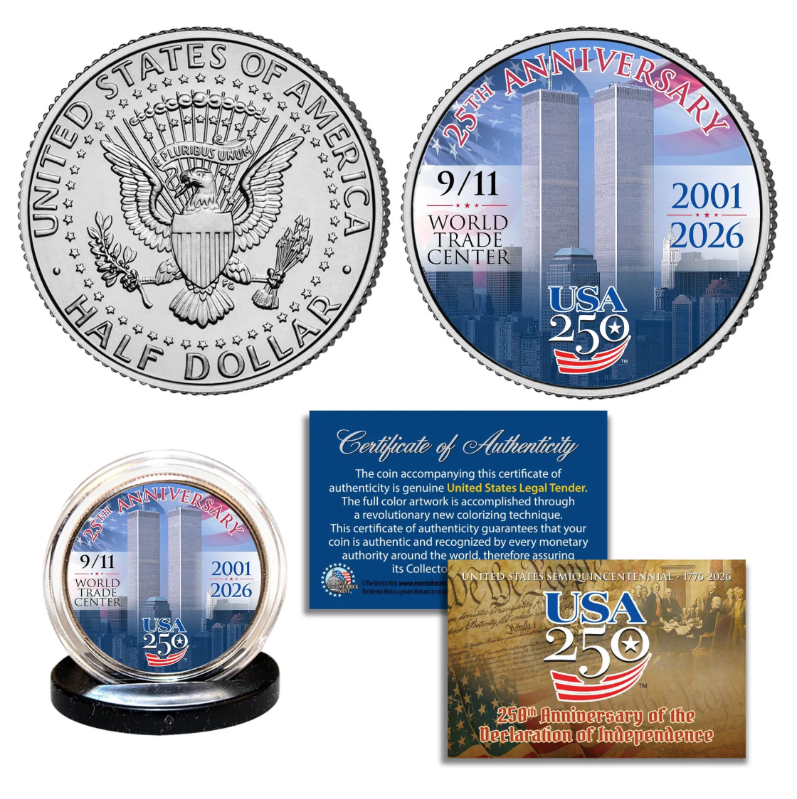 9/11 25th + America's 250th Anniversary Commemorative JFK Half Dollar