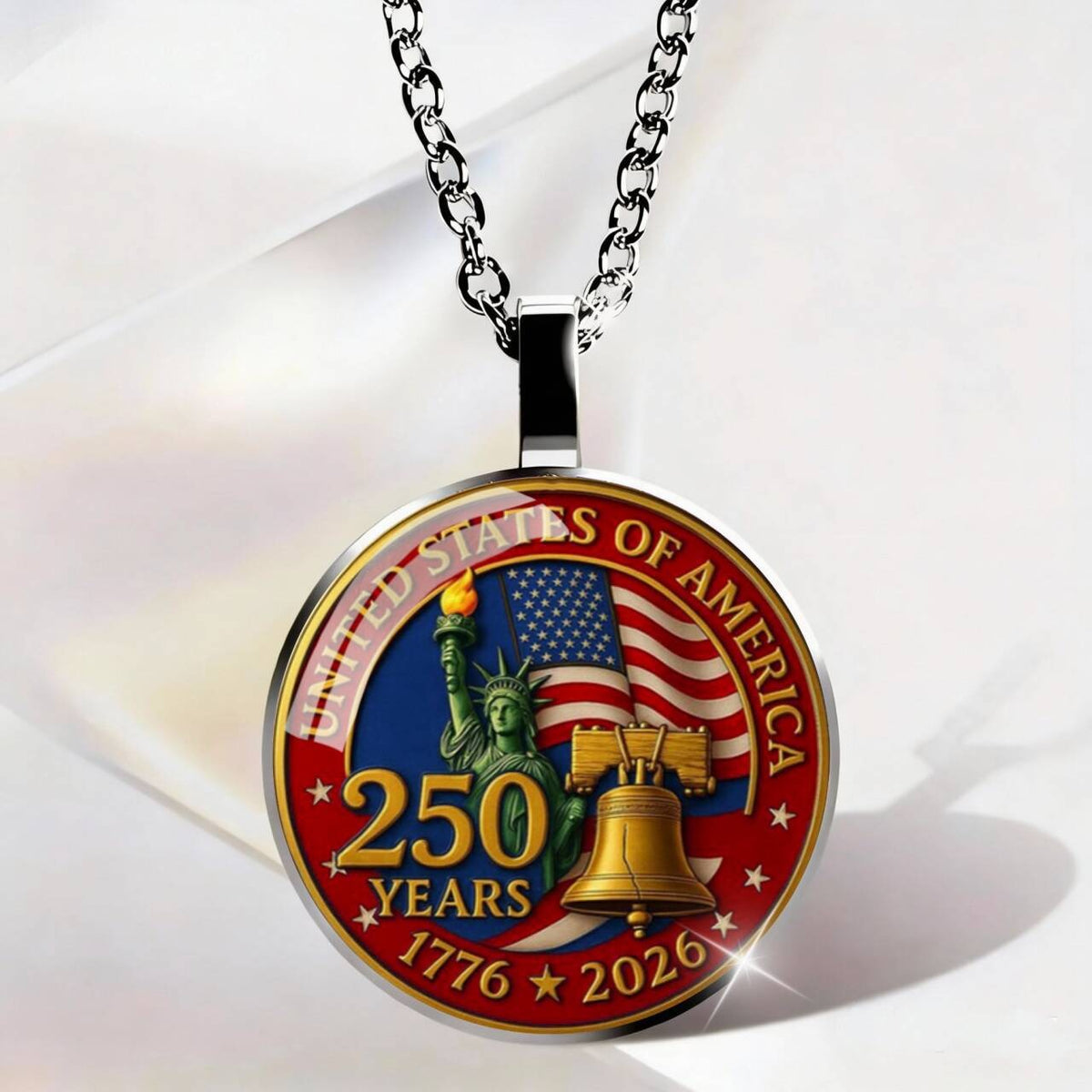 USA 250 Years Liberty Bell Patriotic Pendant Necklace