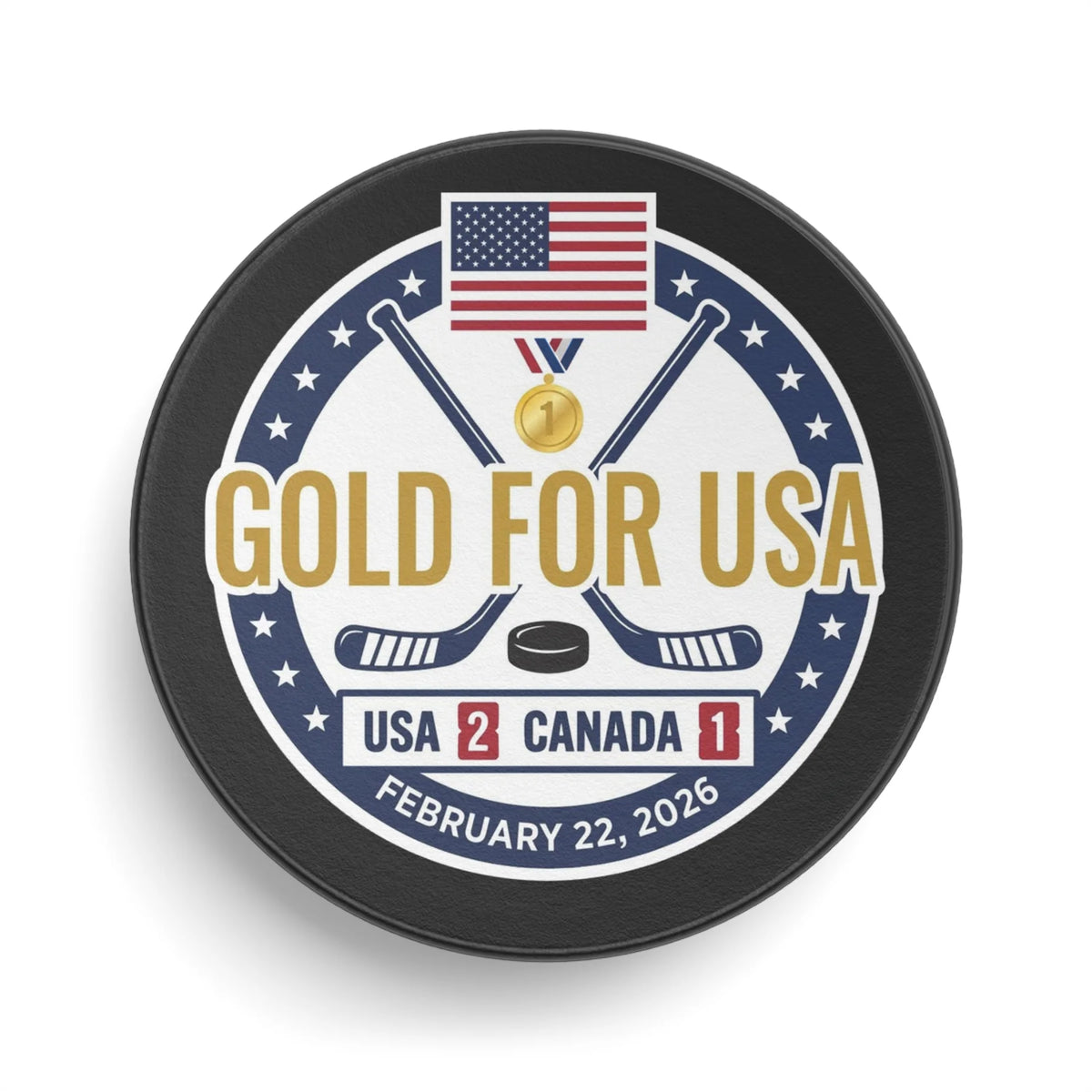 Gold For USA" Commemorative Hockey Puck - Only 2,026