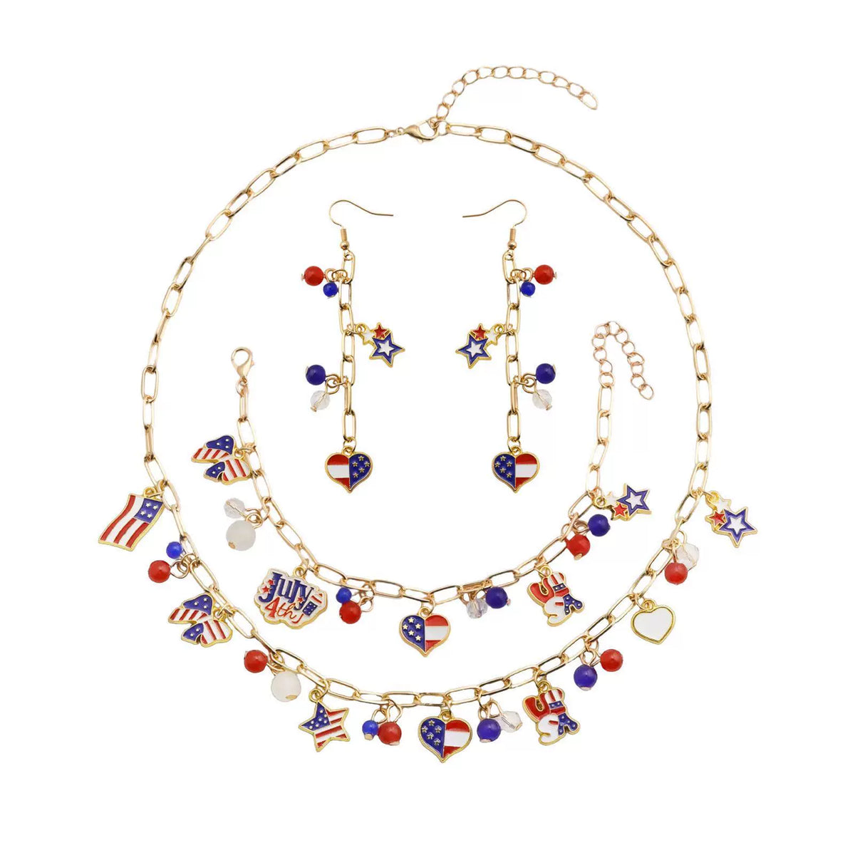 Patriotic Red, White & Blue Charm Jewelry Set