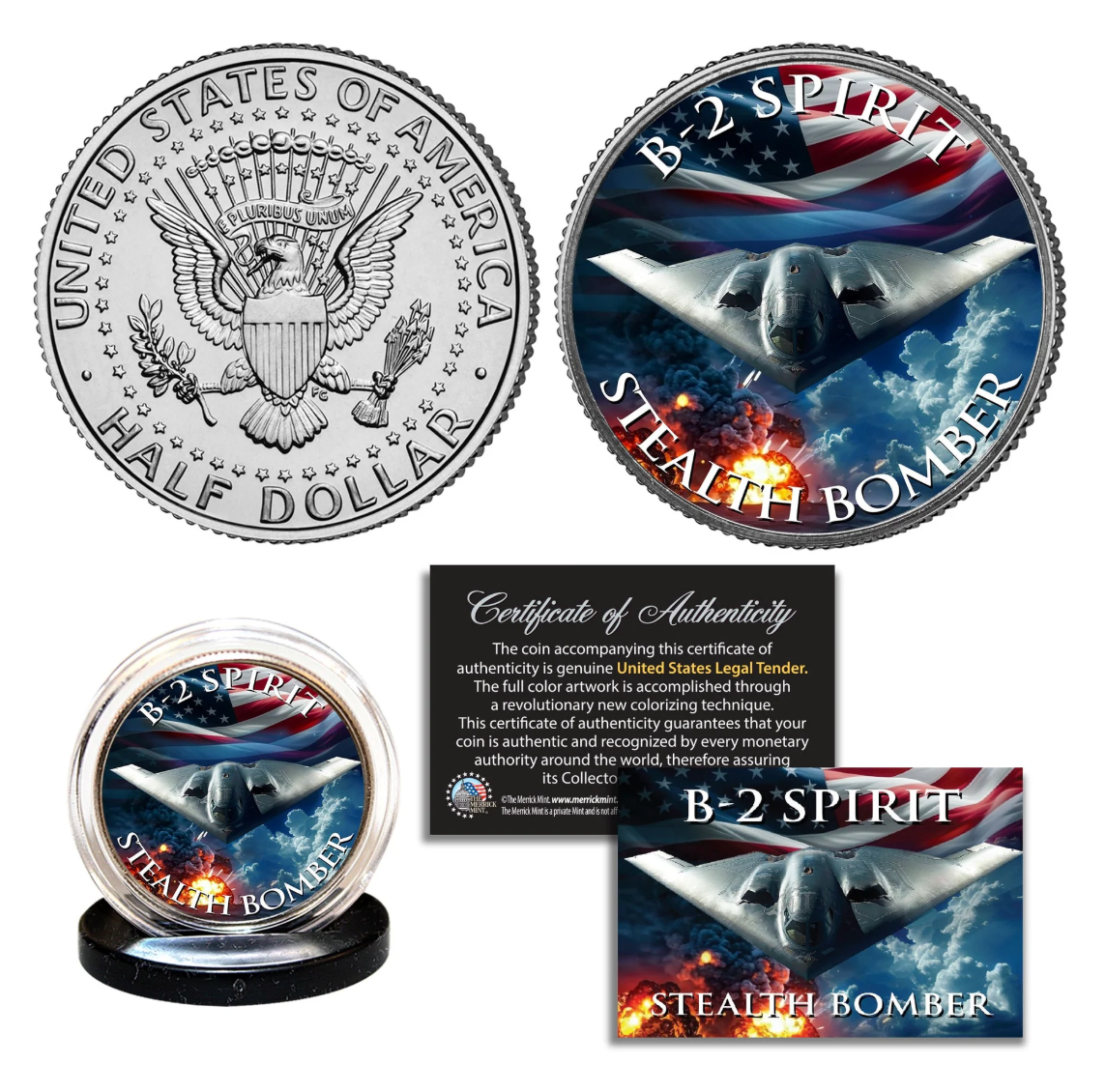 B-2 Spirit Stealth Bomber - Genuine Legal Tender JFK Half Dollar
