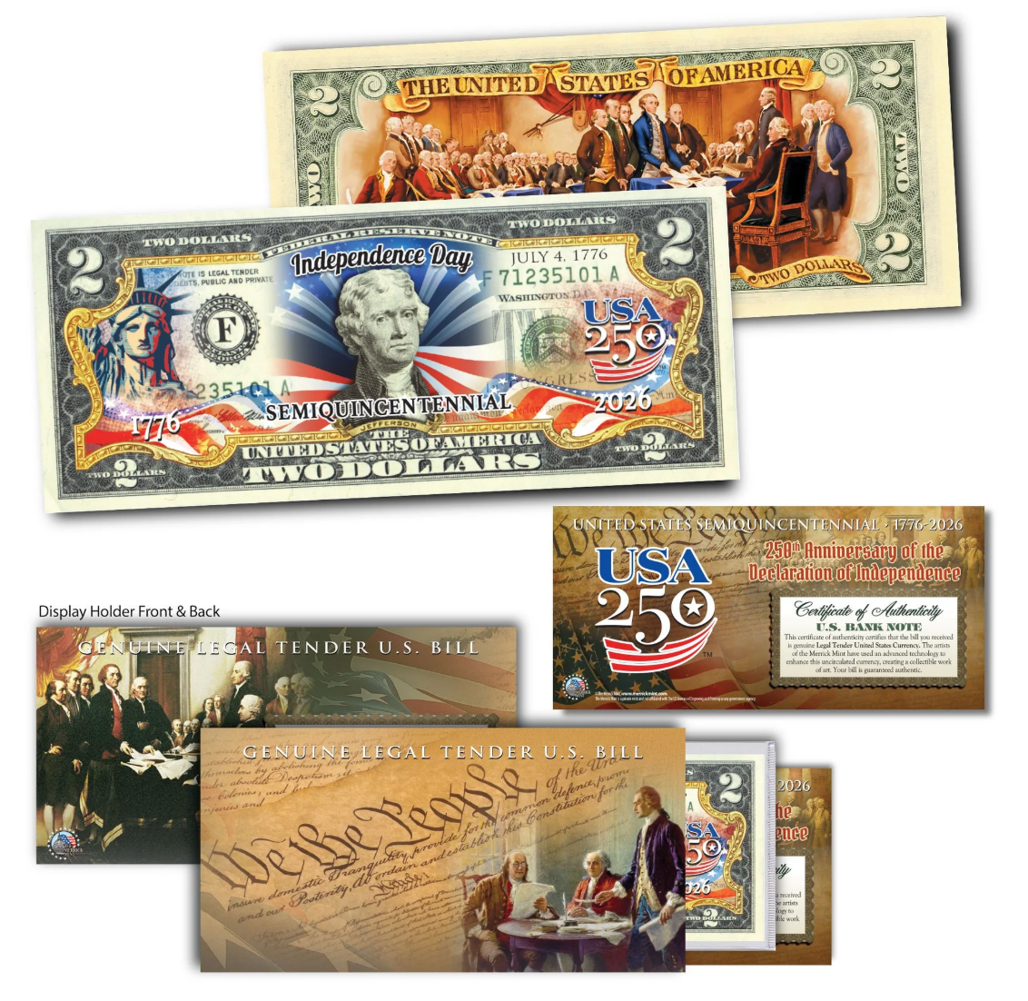 America's 250th Anniversary $2 Bill | Independence Day 2-Sided