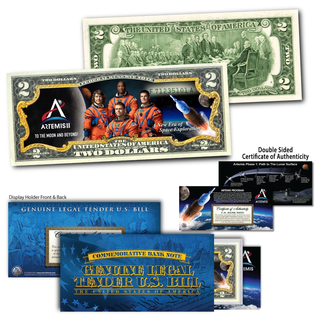 Artemis II Colorized $2 Bill | Genuine U.S. Legal Tender