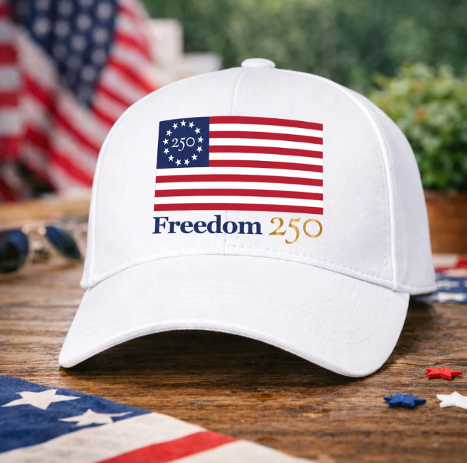 Freedom 250 American Flag White Baseball Cap