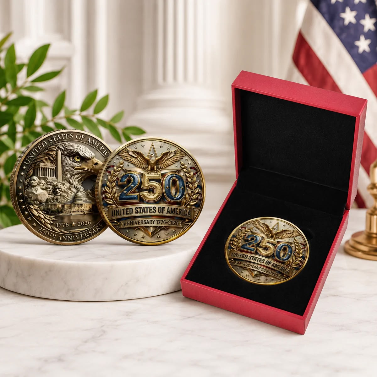 USA 250th Anniversary Eagle Commemorative Coin – Gift Box Edition