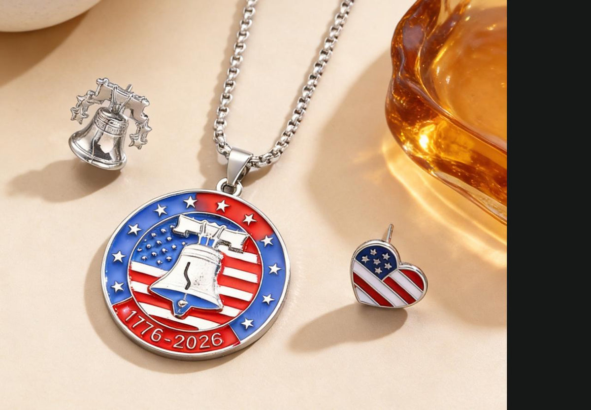 Patriotic USA Flag Round Pendant Necklace