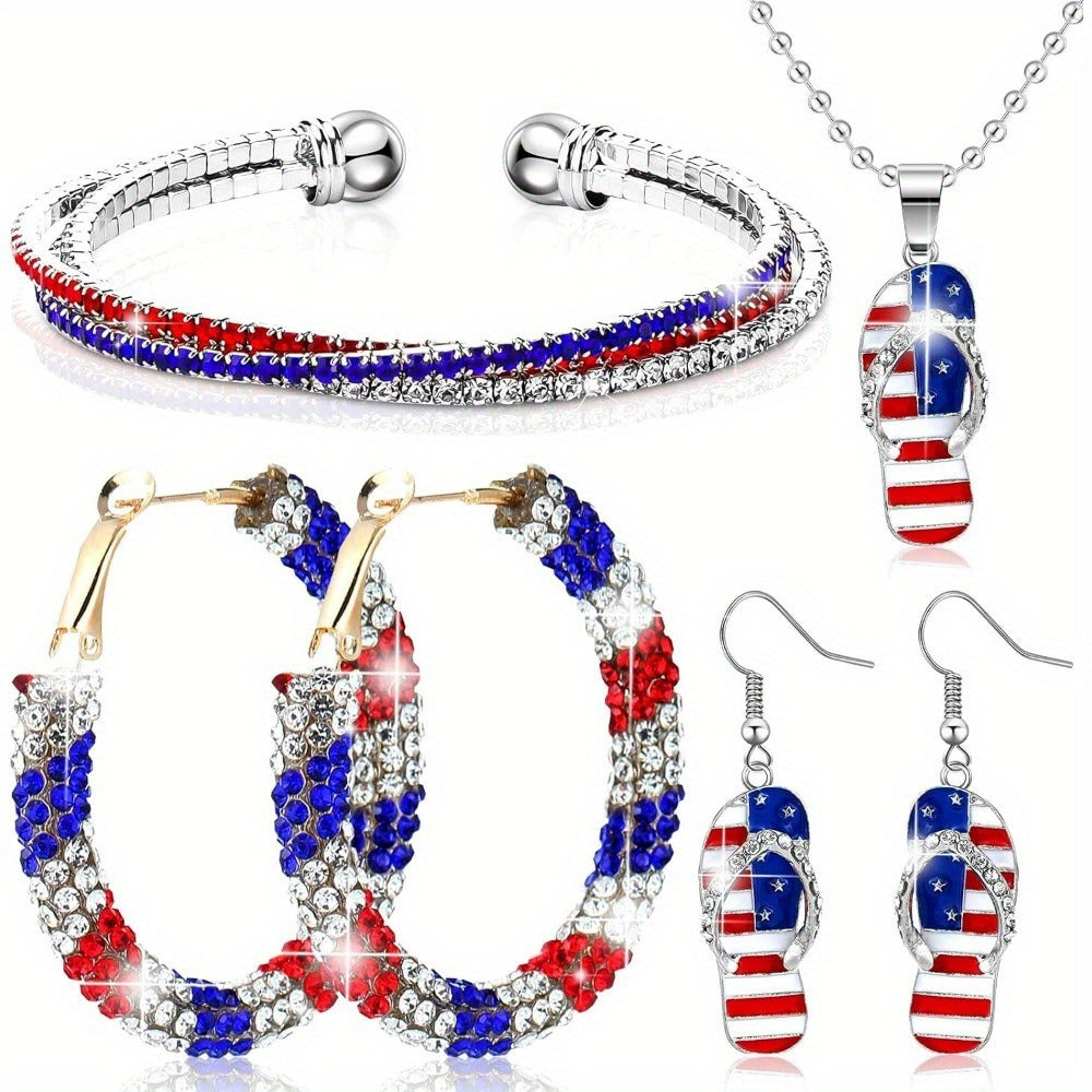 Red, White & Blue Patriotic Rhinestone Jewelry Set