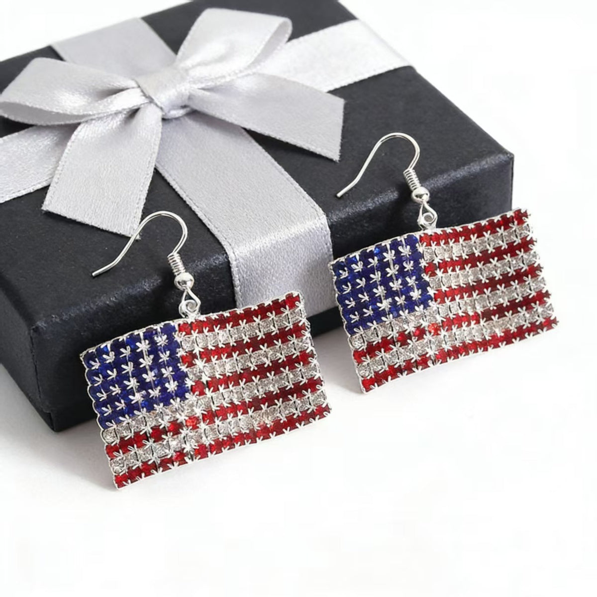 American Flag Rhinestone Drop Earrings